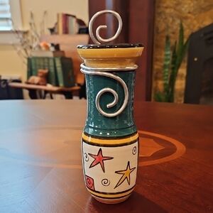 Multicolor Red Clay Wall/Hanging Vase with Metallic Swirl Hangar